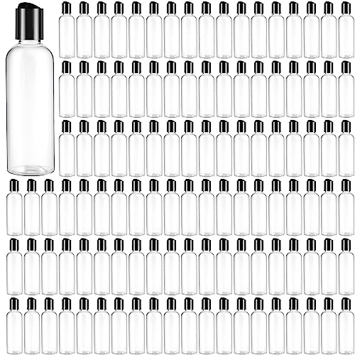 Roshtia 100 Pack 3.4 oz Travel Bottles for Toiletries, Clear Refillable Plastic Bottles with Disc Top Flip Cap, Leak Proof Empty Containers for Lotion, Shampoo, Essential Oil, Bulk Travel Size(Black)