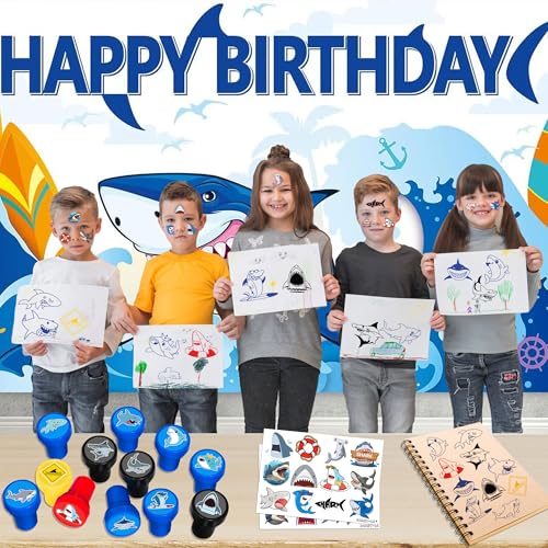 36PCS Shark Party Favors - 24PCS Temporary Tattoos & 12PCS Stamps - Ideal Beach Ocean Animal Themed Birthday Card Decorations Supplies Goodie Bag Cute Rewards for Boys Girls Classroom Gifts