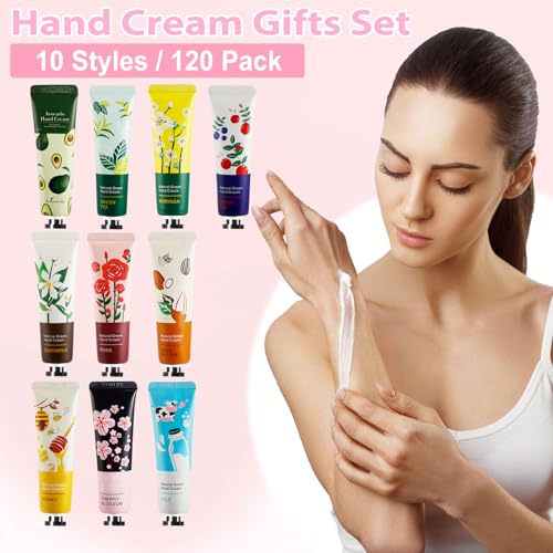 120 Pack Hand Cream for Women,Bulk Hand Lotion Travel Size for Dry Cracked Hands,Moisturizing Hand Care Cream,Natural Plant Fragrance Mini Hand Lotion Gifts For Birthday Party Favors,10 Styles