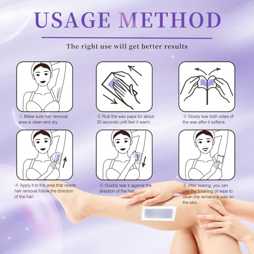 Wax Strips Hair Removal for Women: Waxing Kit with 72 Pcs Body Waxing Strips Dual Sides & 4 Calming Oil Wipe For Face, Bikini, Legs, Lip, Brazilian Wax Kit At Home, Hypoallergenic All Skin