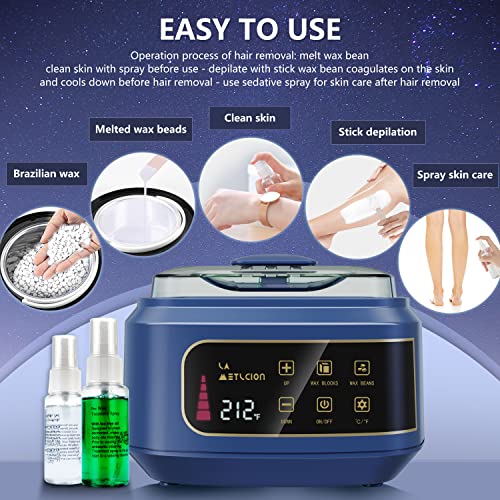Smart Waxing Kit Wax Warmer For Hair Removal With Digital Display, 4.41lbs/2kg Hard Wax Beads, For Sensitive Skin, Armpit, Eyebrow, Bikini, Face, Nose, Legs