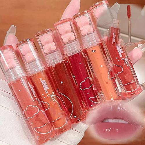 2Pcs Bear Lip Glaze Jelly Lipstick,Liquid Lipstick Cute Bear Lipgloss Moisturizing Lip Stain Plumping Water Lip Gloss Waterproof Long Lasting Cheek Rouge Tint Cosmetics Bear Beauty Makeup
