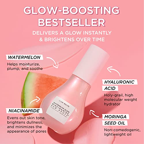 Glow Recipe Watermelon Glow Niacinamide Dew Drops - Hydrating & Illuminating Makeup Primer for Dewy, Glass Skin - Hyaluronic Acid Serum for Face Brightening, Plumping, & Highlighting (40 ml + 15 ml)