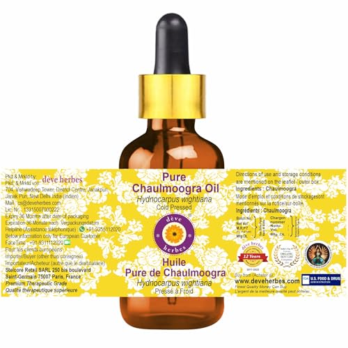d?ve herbes Chaulmoogra Oil (Hydnocarpus wightiana) with Glass Dropper | Cold Pressed | Pure | For Diluting Essential oils | Skin & Massage | Non-Sticky | Lightweight | Unisex | 100ml (3.38 oz)