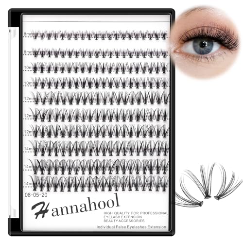 200Pcs 20Roots Individual False Lashes Mixed 8-10-12-14mm/9-11-13-15mm/10-12-14-16mm/16-18mm/18-20mm 0.07 Thickness Natural Cluster Eyelashes Makeup Volume Eye Lash Extensions (8-10-12-14mm)