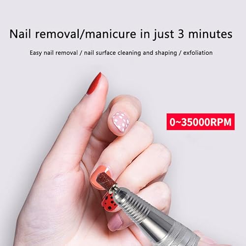Electric Nail Drill Machine,Professional Rechargeable 35000 rpm Nail Drill, Portable Acrylic Gel Grinder Tools with 6 Bits and Sanding Bands,Manicure Pedicure Polishing Shape Tools White