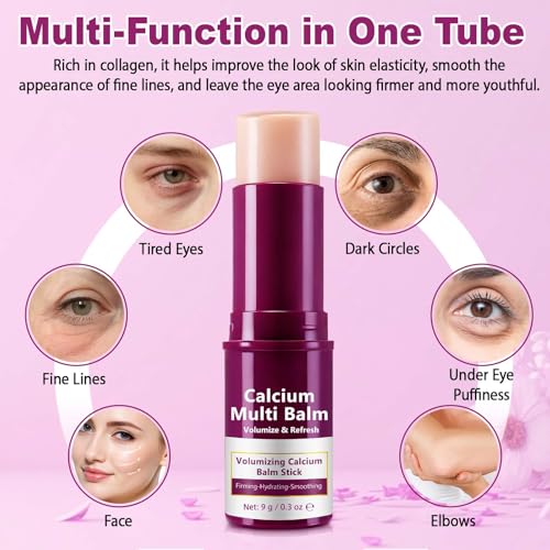 Acorn + Oak Calcium Multi Balm Stick 2 Pack - Collagen Infused Eye & Face Balm, Wrinkle Repair Cream for Deep Wrinkles, Anti-Aging Firming Stick with Intense Hydration, 0.6 Oz