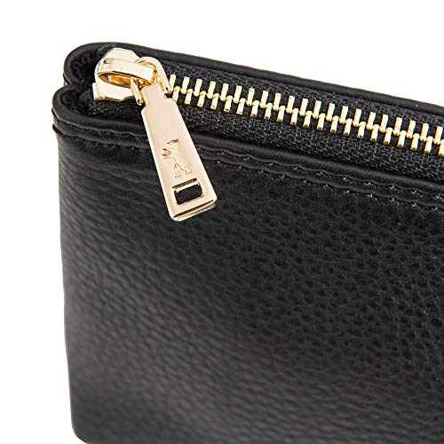BERLINER BAGS Genuine Leather Makeup Bag Anna, Cosmetic Bag for Purse, Travel and Cosmetics Pouch with Zipper for Women (Black/Gold, XS)