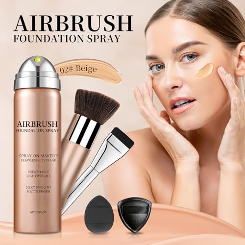 Air Brush Makeup Foundation Lightweight Breathable Spray Foundation Makeup for Mature Skin-02 Beige