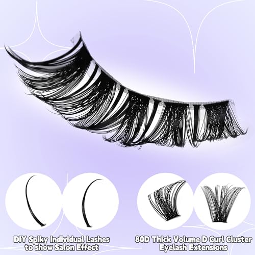 Lash Clusters 100D Lash Spikes Eyelash Clusters Volume 260pac Long 10-19mm Individual Lashes DIY Spiky Lash Extension Mega Cluster Eyelash Extensions Mink Strips Lashes Thick