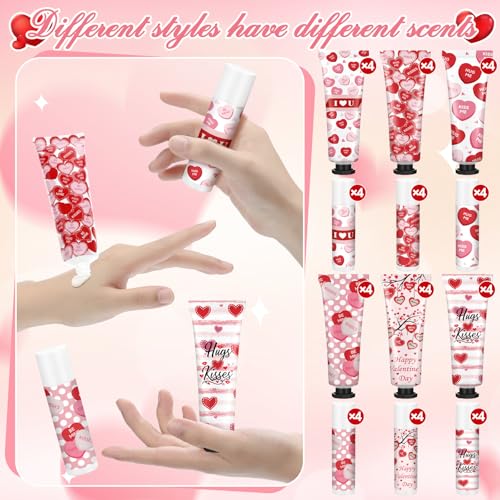Demissle 24 Sets Bulk Hand Cream & Lip Balm Party Favors for Women ? Red Heart Candy Moisturizing Hand Lotion Set, Easter Basket Stuffers, Teacher & Coworker Appreciation Goodie Bags