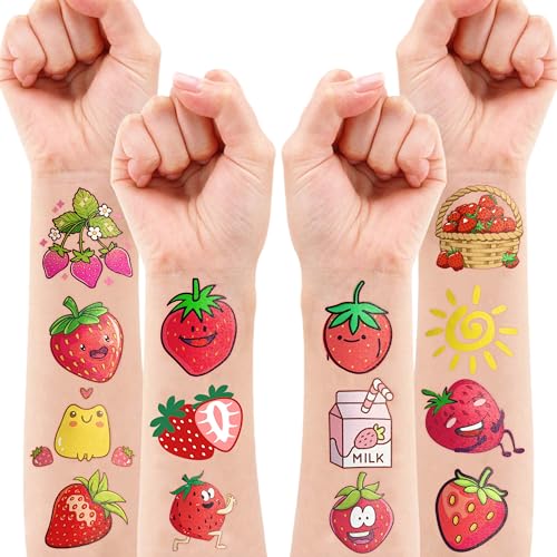 Strawberry Temporary Tattoos Berry First Birthday Party Supplies Decorations 96PCS Cute Tattoos Stickers Party Favors Kids Gifts Girls Boys Classroom School Prizes Themed (Normal)