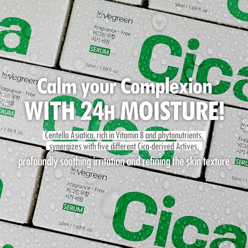 VEGREEN Fragrance-Free Cica Serum | Centella Asiatica Enriched Face Serum for Women & Men | Alcohol-Free Centella Unscented Serum Face Moisturizer | Hydrating Serum for All Skin Types 1.69 fl oz