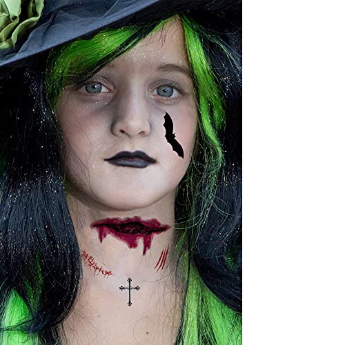 Halloween Tattoos Day of the Dead Temporary Tattoos Face Fake Stickers for Halloween Party Decoration 9sheet Spider Scar Skull Body Makeup Decals