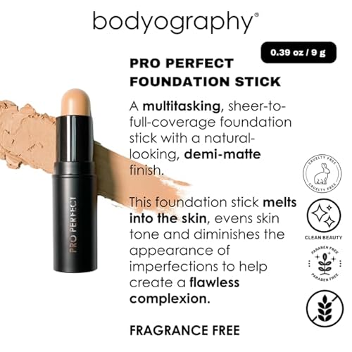Bodyography Pro Perfect Foundation Stick - Demi-Matte Finish with A Natural Look - Enhancer for Concealing, Highlighting, and Contouring - Vitamin C & E (Honey)