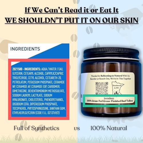 Beef Tallow for Skin | NAKED TALLOW BALM | 1 Ingredient - 100% Grass Fed Beef Tallow | Beef Tallow for Body & Face | Whipped & UNSCENTED for Sensititve Dry Skin, Babies, Eczema, Psoriasis
