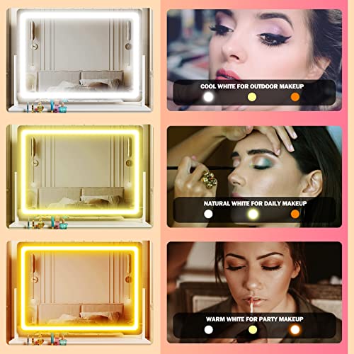 Lighted Makeup Mirror, 17.3"x13" Hollywood Vanity Mirror with Lights, Three Color Lighting Modes, and 5X Magnification Mirror, Smart Touch Control, 360¡ÆRotation (Gold,17.3in Gift Box)
