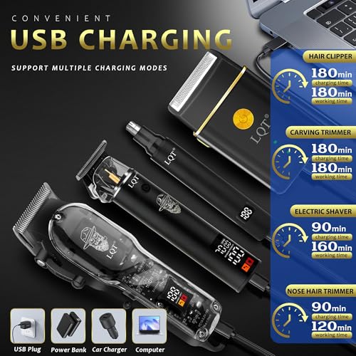 Men's Professional Hair Clipper & Trimmer Set with LED Display, Zero-Gap T-Blade, Cordless Nose Hair Trimmer, Electric Foil Shaver, Rechargeable Grooming Kit, Suitable for Barber Shops & Home Use