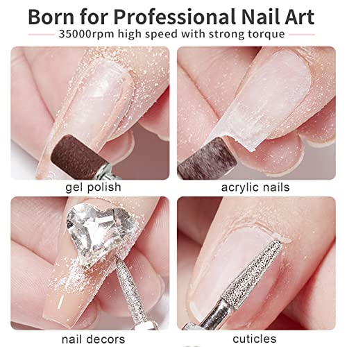 Delanie Professional Nail Drill High Torque 35000 RPM Rechargeable Portable Electric Nail File Filer for Acrylic Gel with Cuticle Bits, Salon Manicure Tool, Rose Gold