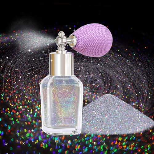Yosca Body Glitter Spray, 30ML Loose Laser Body Shimmer Powder Holographic Hair Spray Silver Glitter Sparkle Highlighter Makeup Festival Rave Accessories for Clothes Hair Face Nail Art - Rainy Rainbow
