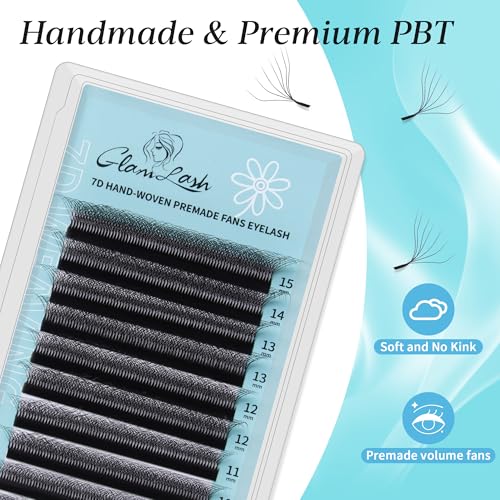 W Eyelash Extensions 7D Russian Volume Premade Fan Natural Soft Matte Black False Lashes Professional Salon Supplies(7D,0.07,D,13mm)