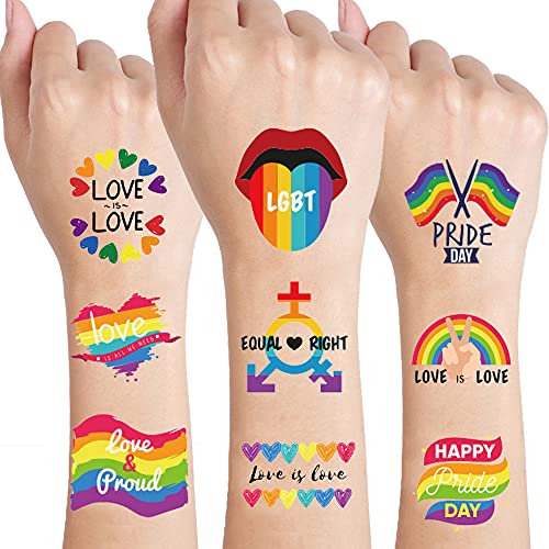 HAOYAN 10 Sheets LGBT Pride Day Temporary Tattoo Sticker Rainbow Pattern Love Is Love Flash Waterproof Fashion Body Art Men Women Child