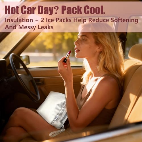 Insulated Makeup Bag for Women with 2 Ice Pack Heat-Resistant Travel Cosmetic & Toiletry Bag Vegan Leather