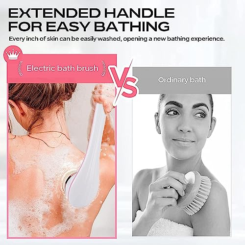 Body Brush Rechargeable, Electric Body Brush Set, Scrubber Shower Brush with Long Handle, Spin Skin Brush with 6 Brush Heads for Cleanse, Massage, exfoliate and Pamper Your Skin in The Shower (Pink)