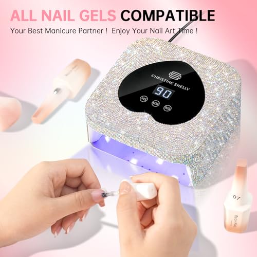 UV Nail Lamp, CHRISTINE SHELLY UV Light for Gel Nails, 48W Plug-in Mini Diamond Nail Lamp Nail Dryer with Touch Control Auto Sensor and 3 Timer Settings Nail Light Curing Lamp, Home