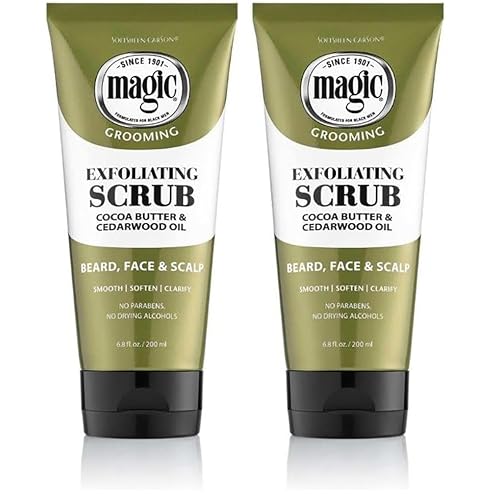 SoftSheen-Carson Magic Men's Grooming Facial Exfoliating Scrub, Softens, Smooths and Clarify, With Cocoa Butter and Cedarwood Oil for Beard, Skin and Scalp, 6.7 fluid ounces (Pack of 2)