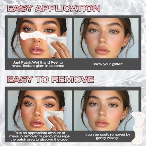 24 Pcs Glitter Freckles Face Tattoo,Rose Gold Face Glitter Makeup Patches Cute Sparkle Freckles Patches Waterproof Makeup Speckles for Face Accessories for Women Girls