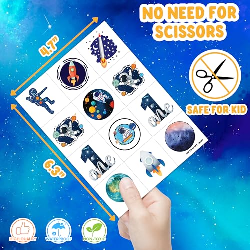 Outer Space Pre-cut Temporary Tattoos 96 PCS One Space Birthday Party Decorations Favors Supplies Planet Themed Stickers 8 Sheets Gifts for Kids Girls Boys Decor Class School Christmas