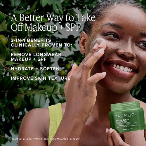 Farmacy Makeup Remover Cleansing Balm - Green Clean Waterproof Makeup Remover Balm + Oil Cleanser for Face - Gently Melts Make Up + SPF - Hydrates + Softens Skin with Super Greens + Papaya (200ml)