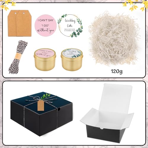 CITYCHALET 49Pcs Bridesmaid Gifts Set of 4 Black,Maid of Honor Proposal Gift Boxes Set,Cosmetic Bag Scented Candle Jewelry Box Metal Hair Clip Knot Bracelet Bachelorette Party Bridal Shower