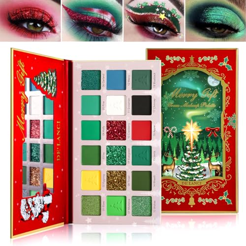 Afflano Green Eyeshadow Palette Christmas Makeup Gift, Multichrome Red Green Eyeshadow Palette High Pigmented, Emerald Forest Glitter green Eye Shadow White Black Lime Teal Blue Witch FX Xmas Makeup