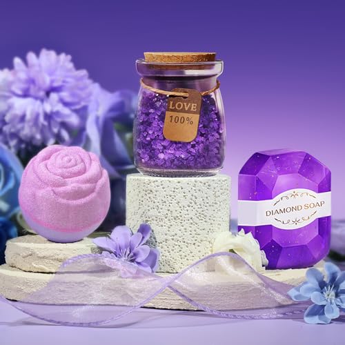 Birthday Gifts for Women, Mothers Day Gifts,Teacher Appreciation Graduation Gift for Her, Wife, Girlfriend, Coworker, Grandma, Bestie, Nurses, Friends, Daughter-Purple Spa Baskets Set