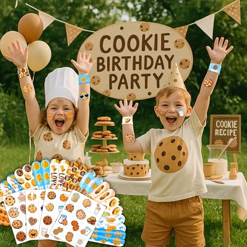 72PCS Cookie Party Set - 48PCS Temporary Tattoos & 24PCS Slap Bracelets - Fun Cookie-Themed Birthday Supplies, Baby Shower Gifts, Classroom Rewards & Party Decor for Kids (Boys & Girls)