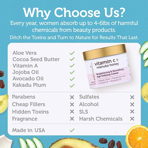 Era Organics Advanced Vitamin C Face Cream - Brightening and Nourishing with Jojoba Oil, Kakadu Plum for Fine Lines, Wrinkles