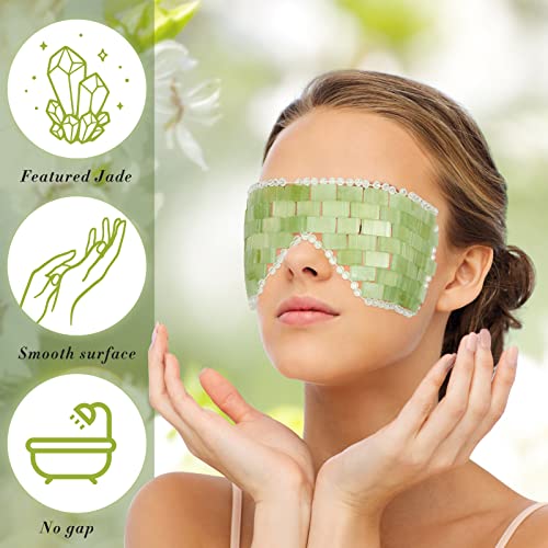 Hercicy 2 Pcs Jade Eye Mask Green Jade Stone Facial Cooling Mask for Alleviate Puffiness Face Massage Relax Eyes Relieve Migraine Meditation Beauty (White, Light Green)