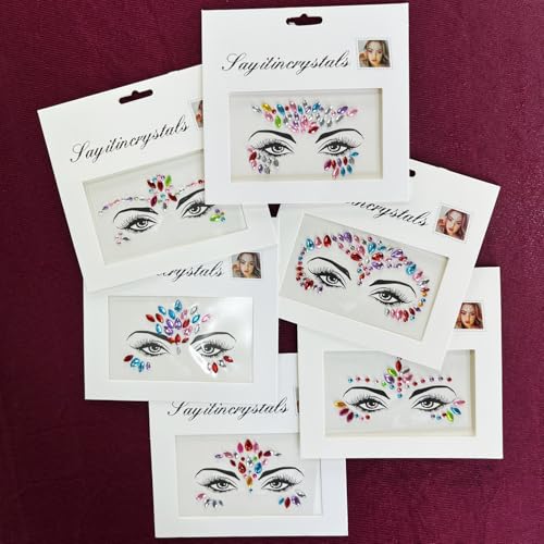 6-Pack Diamond Acrylic Face Stickers for Kids ? Colorful Festival Face Gems for Halloween, Cosplay, and Parties ? Reusable Crystal Face Jewels