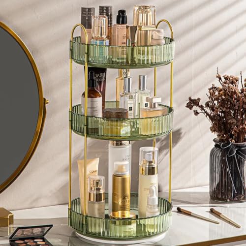 360¡Æ Rotating Makeup Organizer, 3 Tier Spinning Cosmetic Organizer for Vanity & Bathroom Countertop, Holds Tall Skincare Bottles, Perfume & Beauty Accessories ? Clear Green