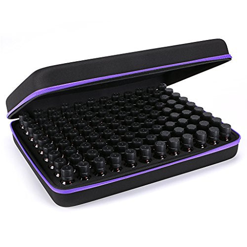 Hipiwe 108 Essential Oils Carrying Case Holds 5ml, 10ml, 15ml Bottles Hard Shell Exterior EVA Essential Oils Storage Organzier Bag with Foam Insert and Carrying Handle