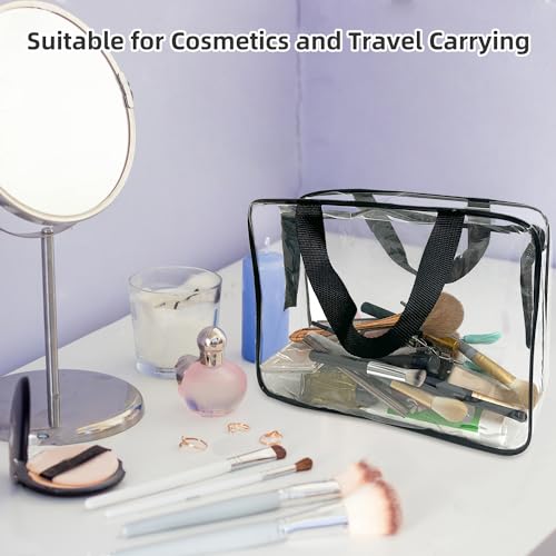 GEMLORD 12 Pieces Large Clear Cosmetic Organizer Makeup Bag, Clear PVC Travel Toiletry Bags with Zipper and Handle, Plastic Tote Bags for Beach, Traveling, Shopping, Storage