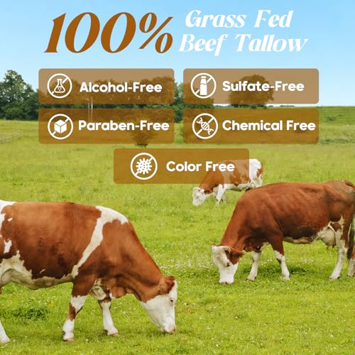 Beef Tallow for Skin, Beef Tallow and Honey Balm, 100% Organic Grass-Fed Beef Tallow, Face & Body Moisturizer for Dry, Cracked, Sensitive Skin - Handmade - Natural Formula (4 Oz, Unscented)