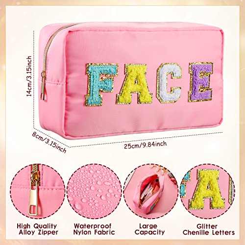 Remerry 4 Pcs Makeup Bag Travel Cosmetic Bag Organization Chenille Letter Toiletries Stuff Pouch Preppy Waterproof Gift for Women Girl Teen (Colorful,Face Skin Hair Stuff)