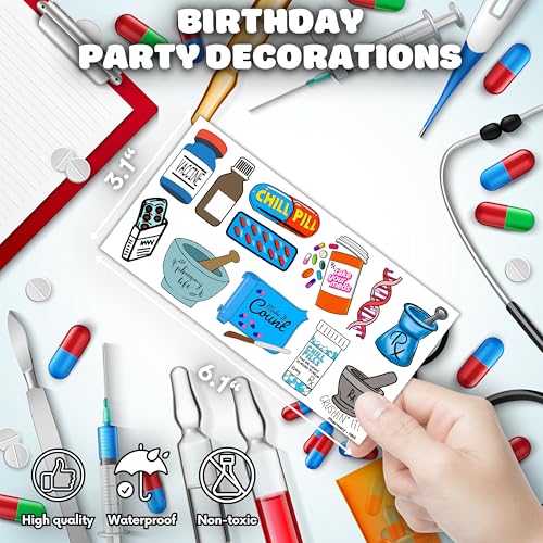 96PCS Funny Future Pharmacy Temporary Tattoos Happy Birthday Party Decorations Supplies Favors Decor Doctor Nurse Pharmacist Tattoo Stickers Gifts For Graduation Kids Adults Boys Girls Prizes Carnival