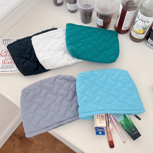 Wlz Quilted Makeup Bag Travel Toiletry Bag Puffy Cute Makeup Organizer Bags Small Cosmetic Bag Cotton Pouch Travel Essentials for Women Girls (Blue)