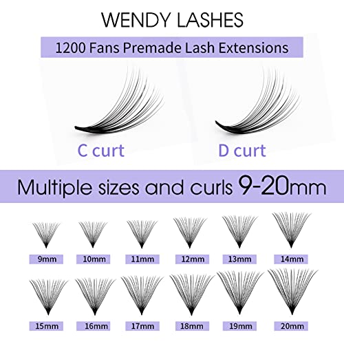 1200 Fans Lash Extension Premade Fans Eyelash Extensions 9-20mm Mixed 20D Eyelash Extension C Curl Pointed Base Volume Lash Extensions Handmade Lash Extensions(1200PCS-20D-0.07-C, 9-20mm mixed tray)