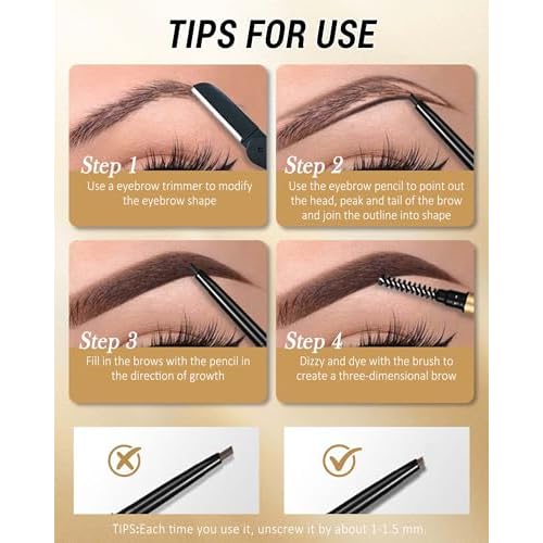 Eyebrow Pencil, 12Pcs Brown Ultra-Fine Retractable Eye Brow Pencil,Long-Lasting Waterproof Eyebrow Tint Pen Kit for Define Shape and Fill Brow,Women's Mother's Day Makeup Gift Set for Women Girl-03