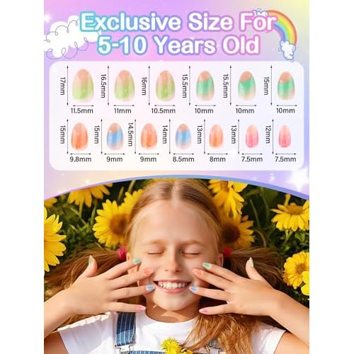EBANKU 156 Pcs Press on Nail Kids Gift Box, 6 Pack French Flower Kid Flase Nails Kit with Nail Glue Set Fake Nail for Girls 5-10 Years Christmas Gift Set